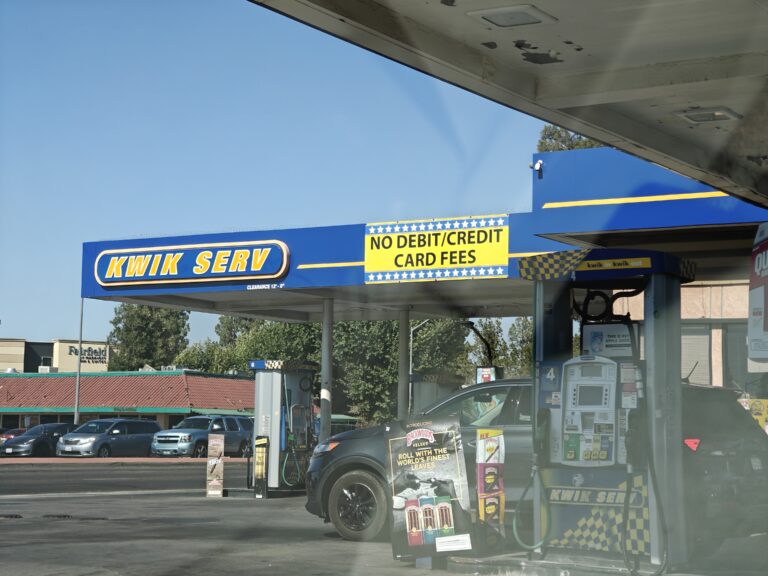 Kwik Serv:  No credit or debit charges on gas